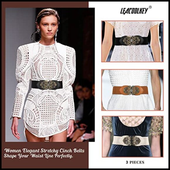 Vintage Wide Elastic Waist Belt Retro Chic Classic Dress Accessory Set